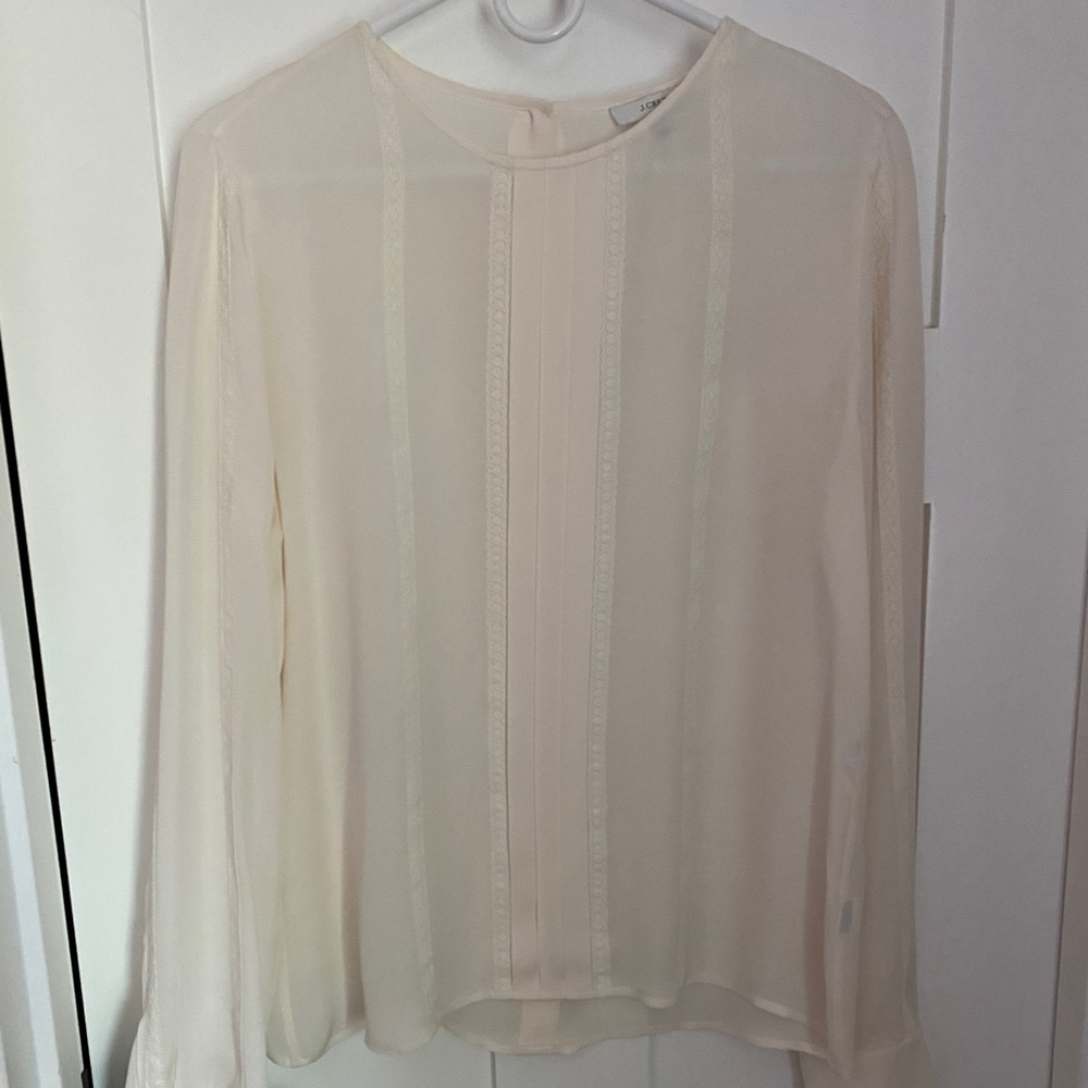 JCrew Pleated Lace Stripe Silk Shirt - Size 8